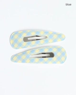 Gingham check snap hair clips (2pcs)