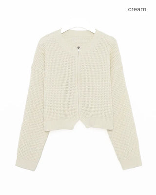 Perforated knit zip-up