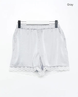 Satin lace hem shorts