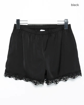 Flower Lace Hem Satin Easy Shorts