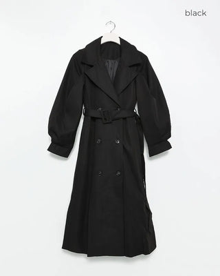 Double-breasted long trench coat