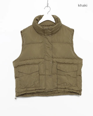 High-neck flap pocket faux down vest