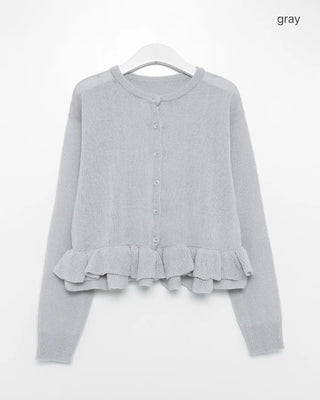 Frilled round neck cardigan