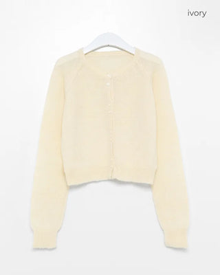Round neck double-button knit cardigan