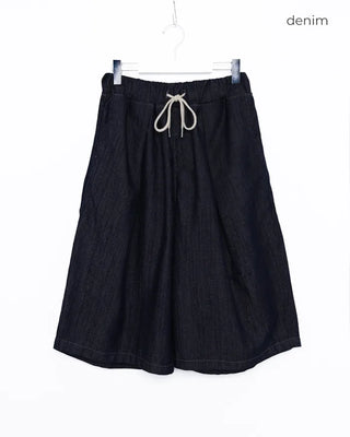 (Unisex) Pleated Wide Denim Bermuda Shorts