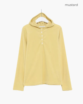 Button-detail fleece hoodie