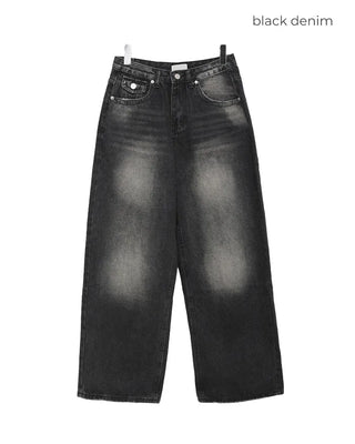 (Unisex) Vintage Wash Wide Fit Denim