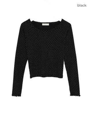 Scalloped Cuff Dot Long T-Shirt