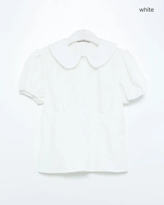 Puff-sleeve, round-neck blouse