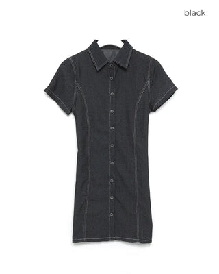 Rear Ribbon Denim Mini Dress