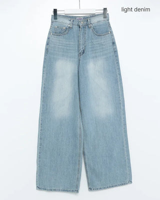 Washed wide denim pants