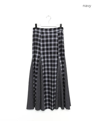 Slit check long skirt