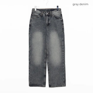 Washed straight denim pants