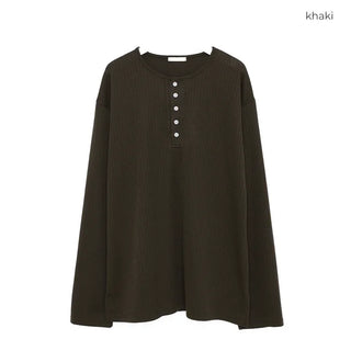 (Unisex) Henley Neck Cozy Long-Sleeve T-Shirt