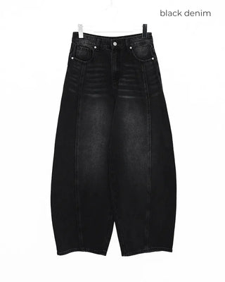 (Unisex) Center Seam Washed Balloon Denim Pants