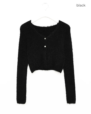 Shaggy knit crop cardigan