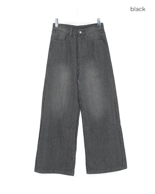 Striped cotton wide-leg pants