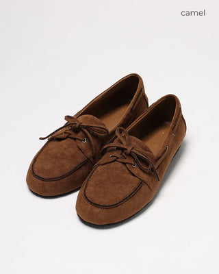 Suede ribbon loafers