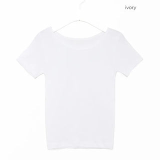 Jewel neck simple short T-shirt