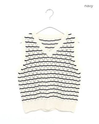 Openwork striped V-neck vest