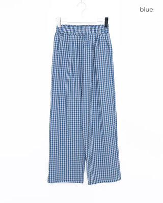 Gingham check wide seersucker pants