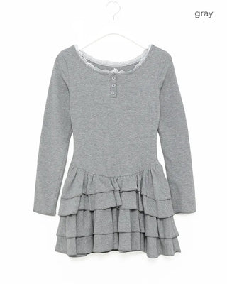 Lace tiered button mini dress