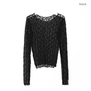 See-through lace long-sleeve T-shirt