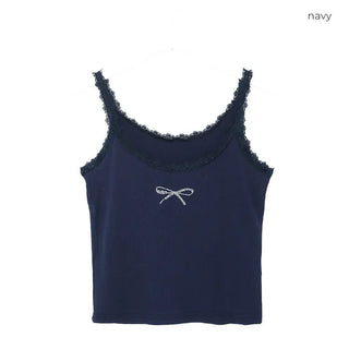 Ribbon detail lace sleeveless top