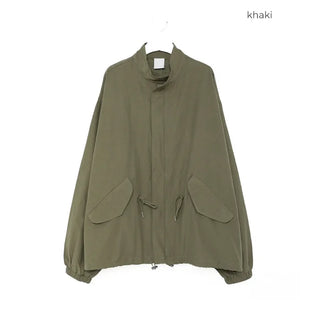 (Unisex) Drawstring Waist Flap Military Jacket