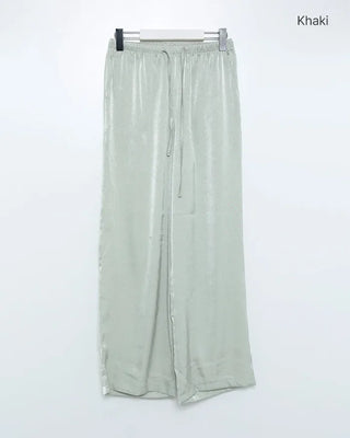 Waistband string silk wide-leg pants