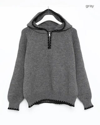 Two-tone knit half-zip hoodie