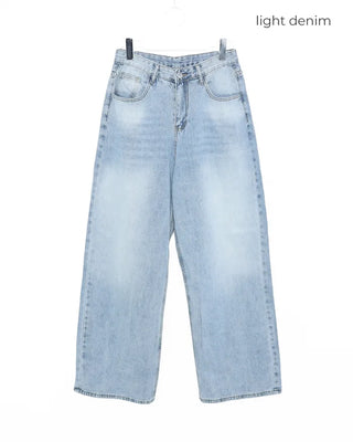 Washed design wide denim pants