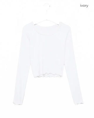 Lace neck long-sleeve T-shirt