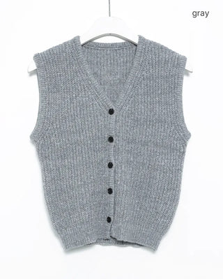 V-neck ribbed knit button vest