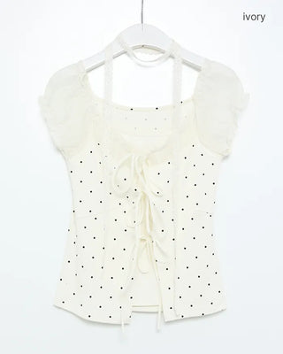 Dot pattern layered blouse with string