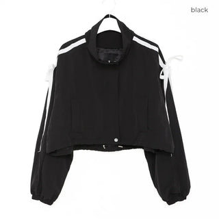 Ribbon Cropped Zip Jacket