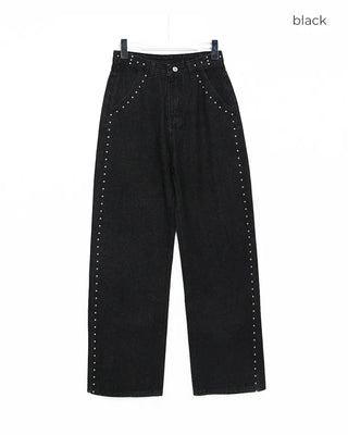Stud Point Wide Semi-Bootcut Denim Pants