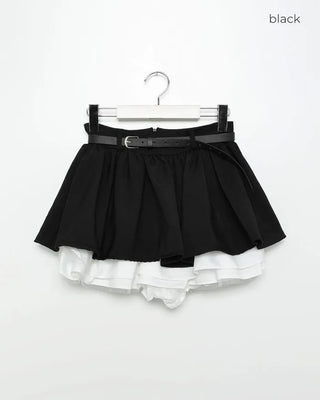 Belted Layered Mini Skirt