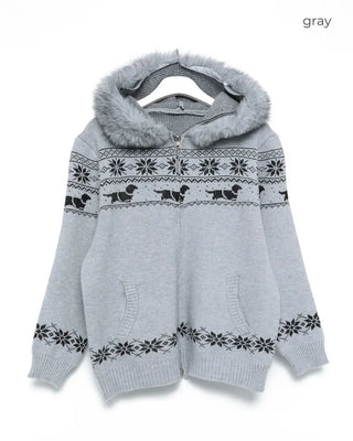 Nordic Fur Hoodie Zip Knit