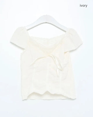 Cup-attached lace ribbon shirred top