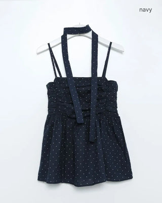 Polka Dot Volume Camisole & Tie Blouse Set