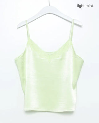 Scalloped lace V-neck satin camisole