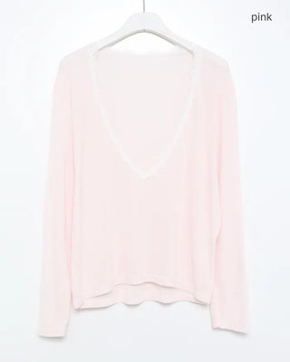Lace Deep V-Neck Long Sleeve Cut and Sewn