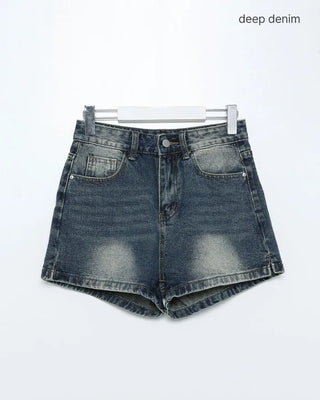 Washed denim shorts