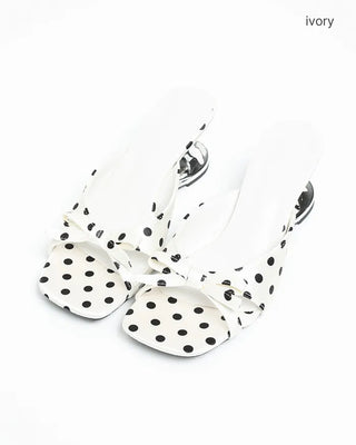 Square-toe ribbon polka dot sandals