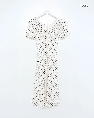 Polka Dot Puff Sleeve Long Dress
