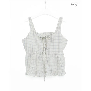 Checked ribbon sleeveless blouse