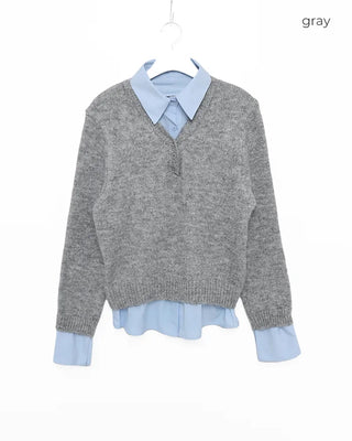 Shirt-layered loose-fit knit