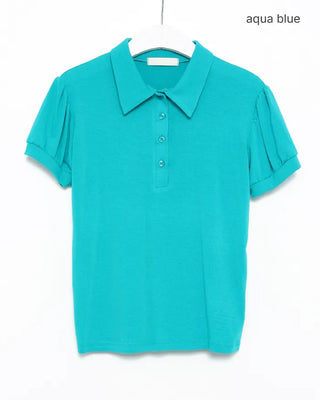 Colored neck puff sleeve shirt