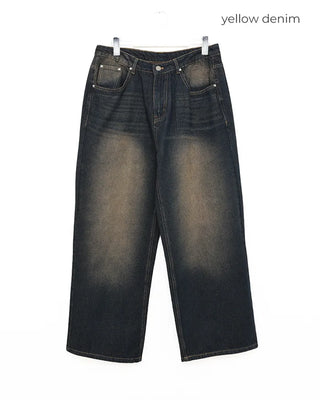 Vintage Wash Wide Fit Denim Pants